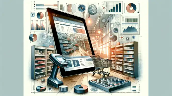 Retail Data Entry Services for UK Retail by EXCEL NEXUS Illustration of a retail store with inventory being entered into a computer.
